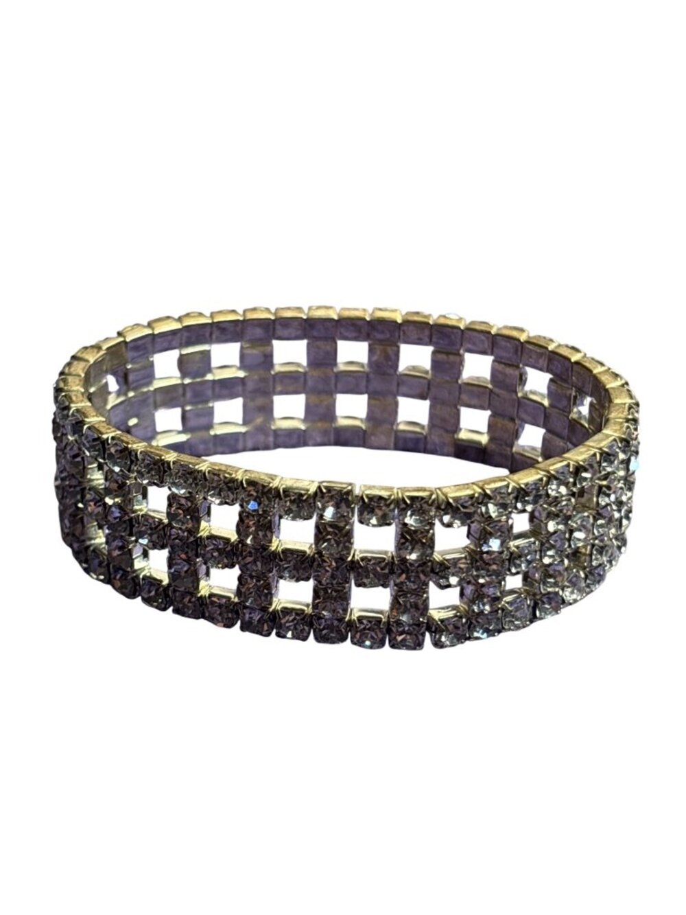 Silvertone Clear Rhinestone Stretchy Bracelet 6.25 inches Unstretched